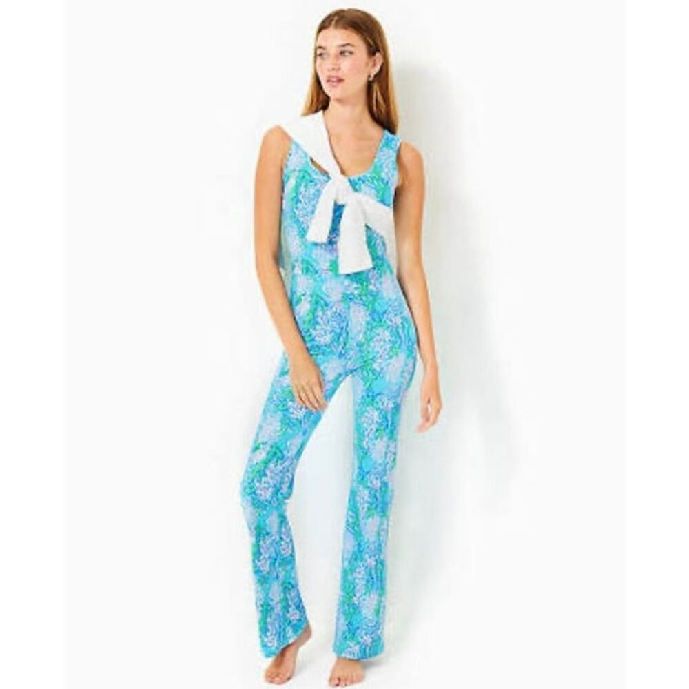 Lilly Pulitzer Carpe Vita Flare Jumpsuit Las Olas Aqua NEW Size Small